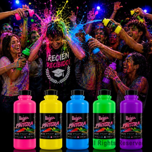 LLUVIA DE PINTURAS NEON COLORES SURTIDOS ( PACK 6 BOTELLITAS DE 250cc c/u.)